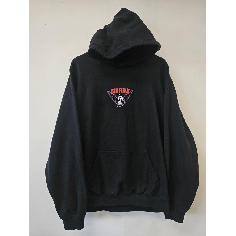 Kinfolk Only Hoodie‎ Mens Large Graphic Skull Wings Cartoon Pullover Sweatshirt